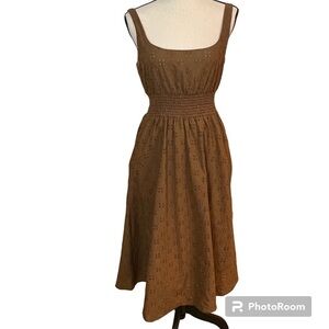 NWT PEARL by Lela Rose Camel Floral Eyelet Midi Dress Sz-0